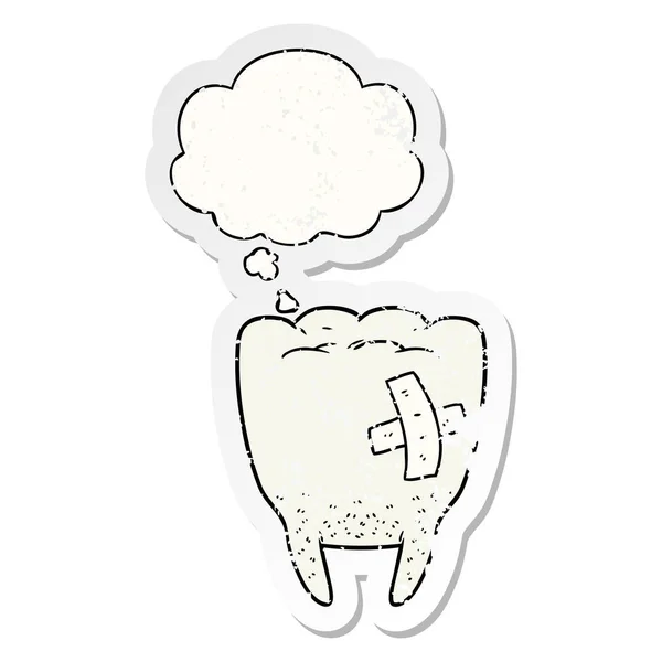 Karikatur schlechter Zähne und Gedankenblase als verschlissener Stick — Stockvektor