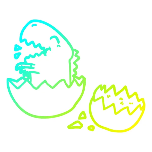Línea de gradiente frío dibujo dinosaurio eclosión de huevo — Vector de stock