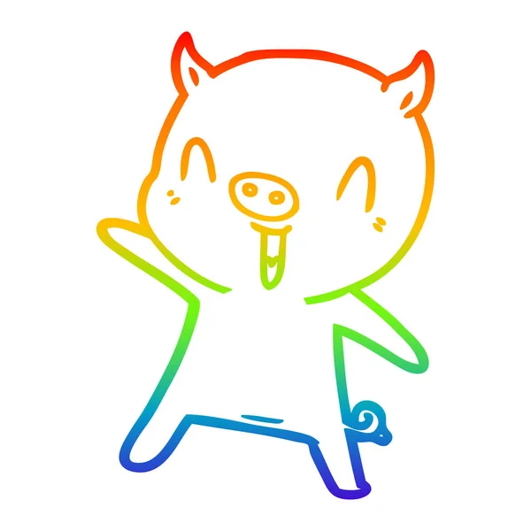 彩虹渐变线绘制卡通猪跳舞 — 图库矢量图片