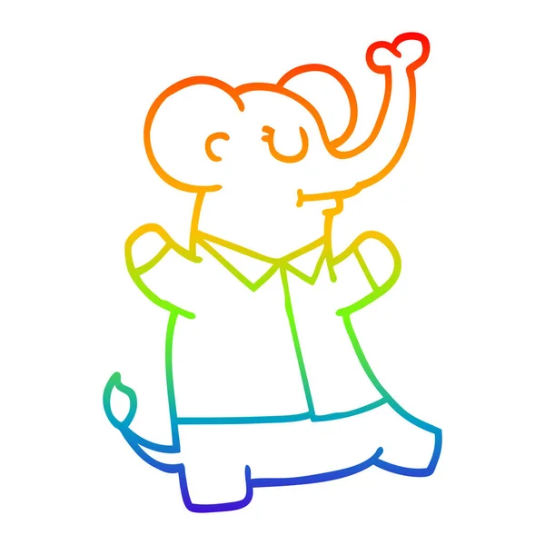 Regenboog gradiënt lijntekening cartoon olifant dragen shirt — Stockvector