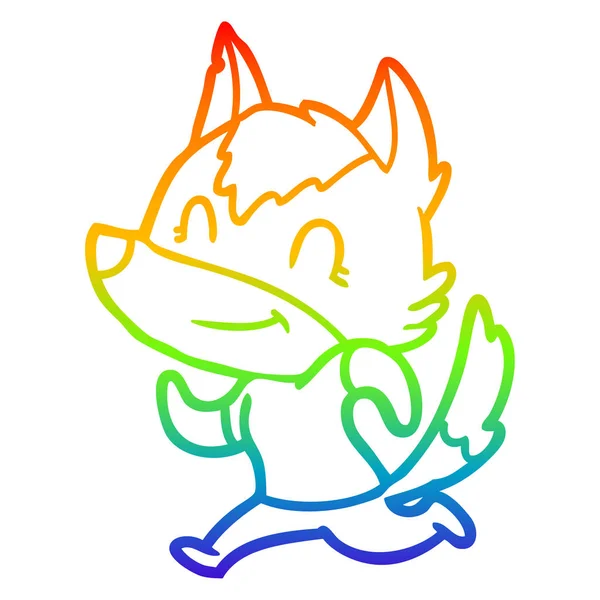 Arco iris gradiente línea dibujo amistoso dibujos animados lobo — Vector de stock