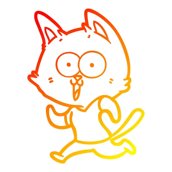 따뜻한 그라데이션 라인 그리기 재미 만화 고양이 조깅 — 스톡 벡터