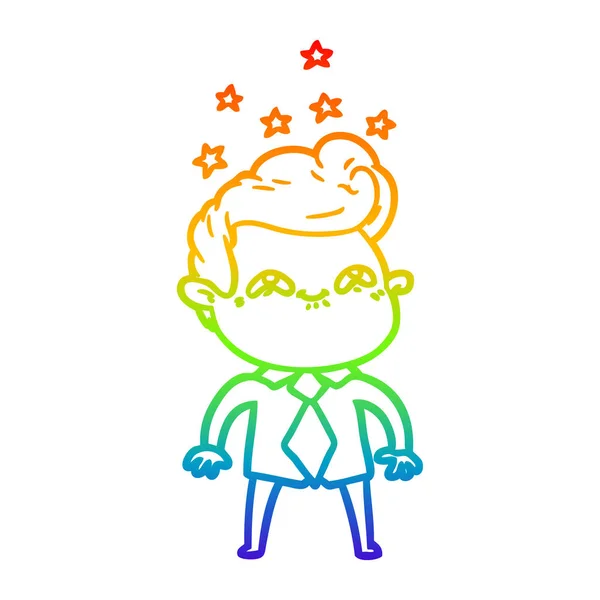 Rainbow gradien line drawing cartoon excited man - Stok Vektor