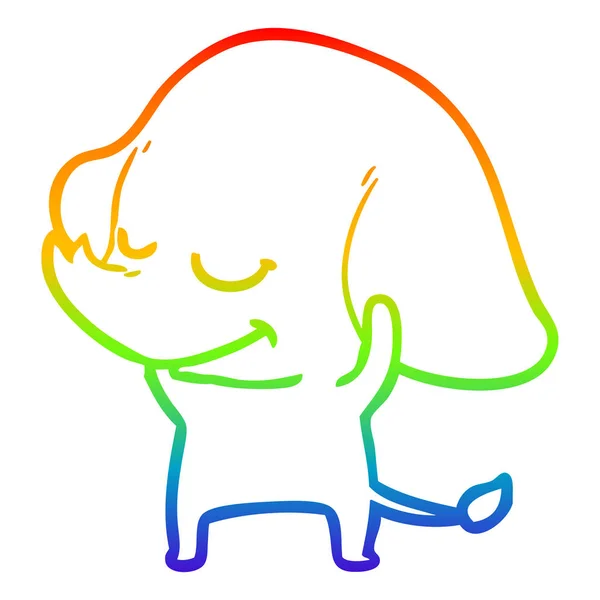 Arco iris gradiente línea dibujo dibujos animados sonriente elefante — Vector de stock