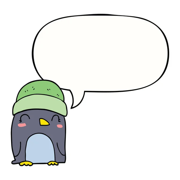 Bonito desenho animado pinguim e fala bolha — Vetor de Stock