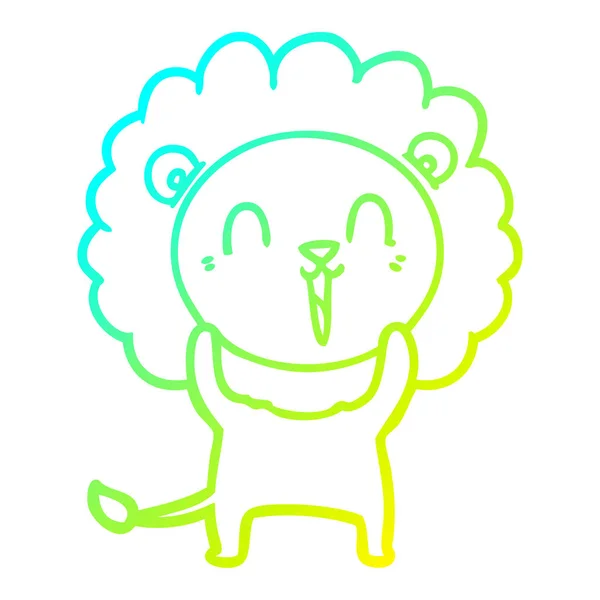 Línea de gradiente frío dibujo caricatura de león riendo — Vector de stock