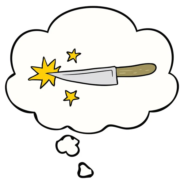 Cartoon sharp kitchen knife and thought bubble — Stock Vector