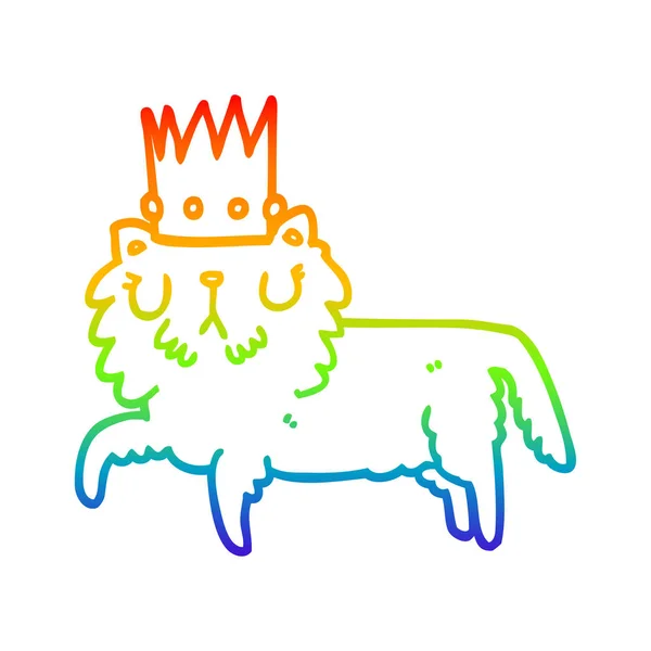 王冠を身に着けている虹のグラデーションライン描画漫画の猫 — ストックベクタ