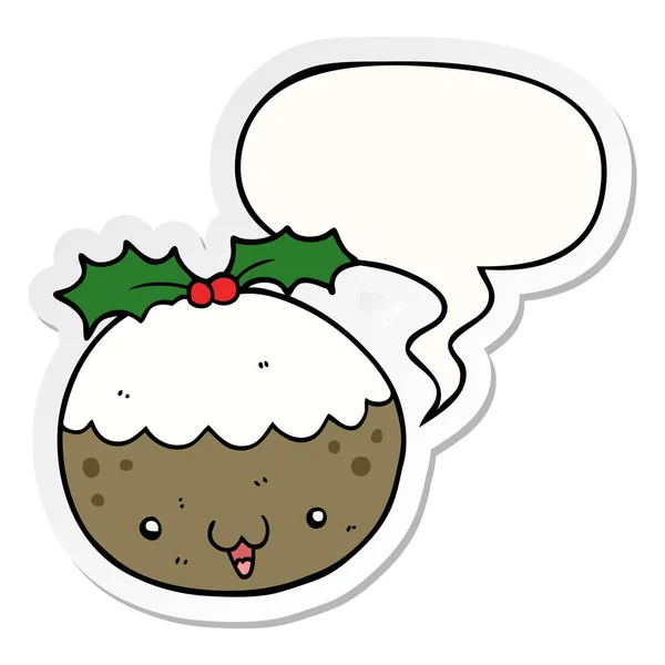 Mignon dessin animé pudding de Noël et de la parole bulle autocollant — Image vectorielle
