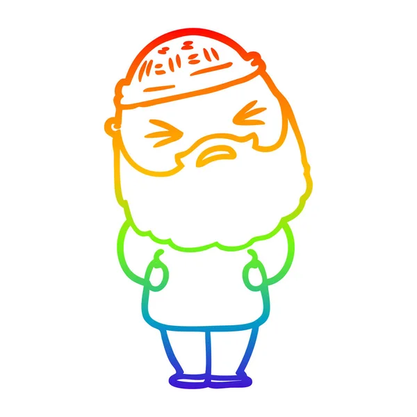 Regenboog gradiënt lijntekening cartoon man met baard — Stockvector