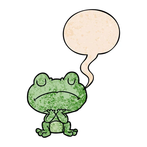 Retro textur karikatür kurbağa sabırla ve konuşma balonu bekliyor — Stok Vektör