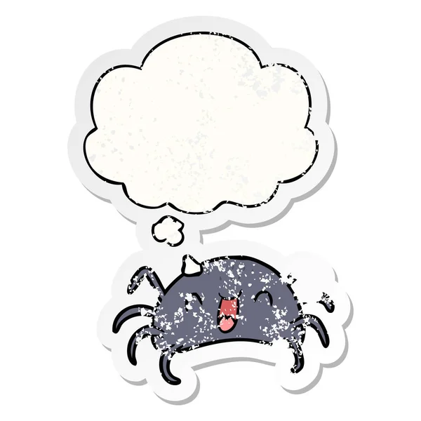 Laba-laba kartun dan gelembung pemikiran sebagai stiker tertekan usang - Stok Vektor