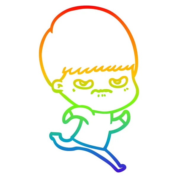 Arco iris gradiente línea dibujo dibujos animados enojado chico — Vector de stock