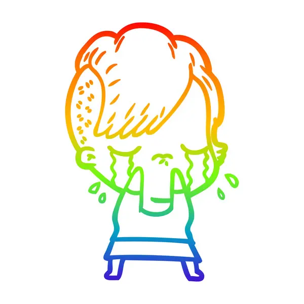 Regenboog gradiënt lijntekening cartoon huilen meisje — Stockvector