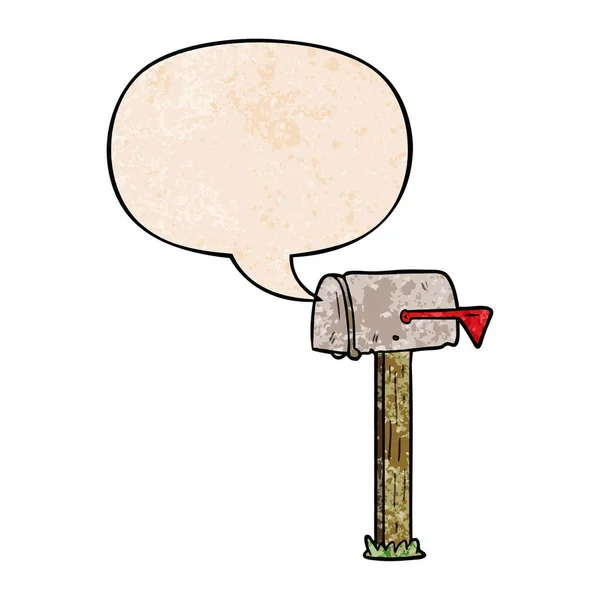 Cartoon mailbox en toespraak bubble in retro textuur stijl — Stockvector