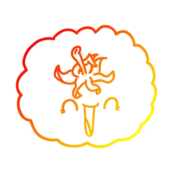 Línea de gradiente caliente dibujo dibujos animados tomate feliz — Vector de stock