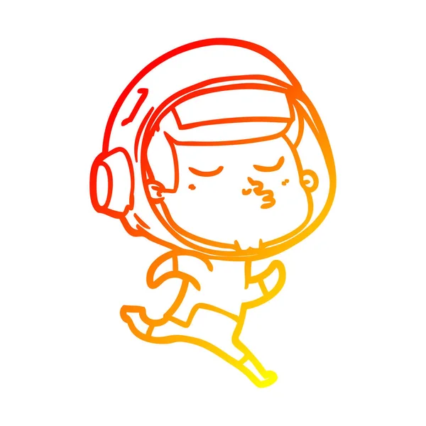 Warme gradiënt lijntekening cartoon zelfverzekerde astronaut — Stockvector