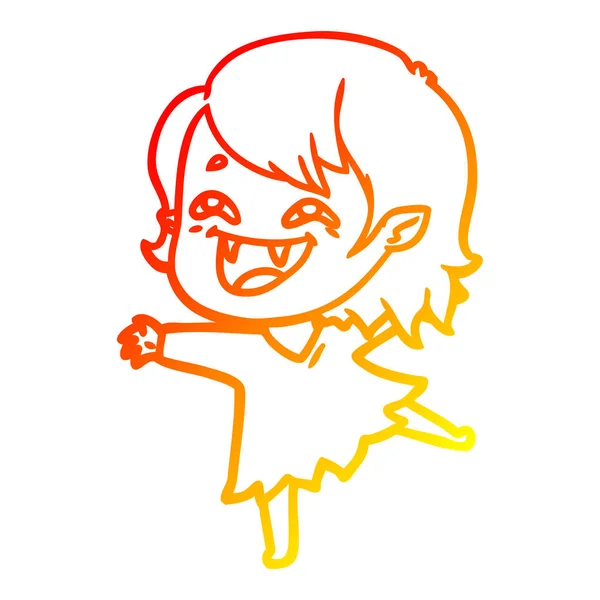 Warme kleurovergang lijntekening cartoon lachende vampier meisje — Stockvector