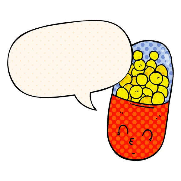 Καρτούν χάπι και φούσκα ομιλίας σε στυλ κόμικ — Διανυσματικό Αρχείο