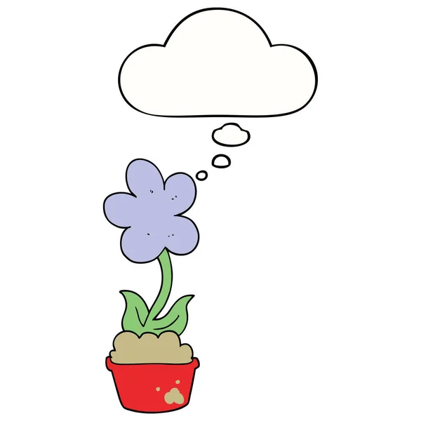Fleur de dessin animé mignon et bulle de pensée — Image vectorielle