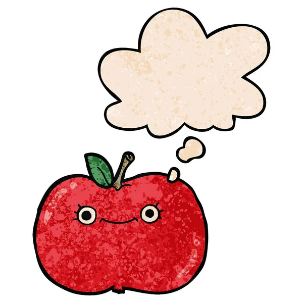 Słodkie jabłko kreskówka i myśl bańka w grunge tekstura wzór — Wektor stockowy