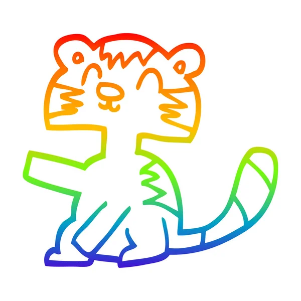 Arco-íris linha gradiente desenho engraçado desenho animado gato — Vetor de Stock