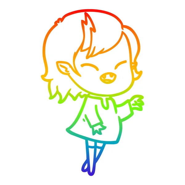 Arco iris gradiente línea dibujo dibujos animados riendo vampiro chica — Vector de stock