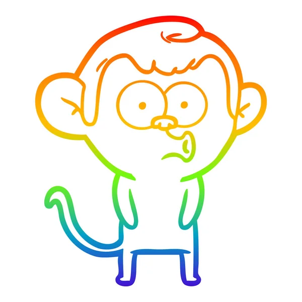 Rainbow gradient line drawing cartoon hooting monkey — Stock Vector