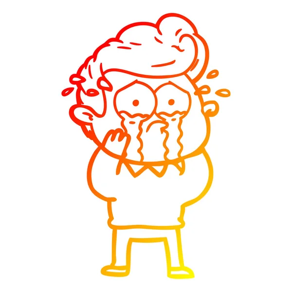 Warme Gradientenlinie Zeichnung Karikatur weinender Mann — Stockvektor
