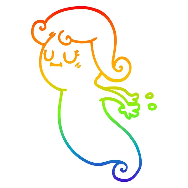 Regenboog gradiënt lijntekening cartoon Ghost — Stockvector