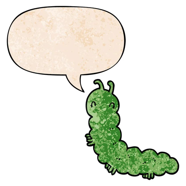 Cartoon Caterpillar en toespraak bubble in retro textuur stijl — Stockvector