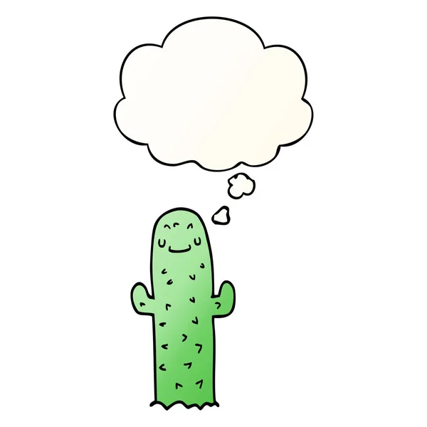 Cactus de dibujos animados y burbuja de pensamiento en estilo gradiente suave — Archivo Imágenes Vectoriales