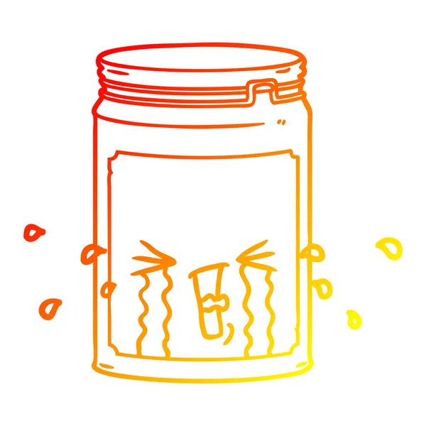Línea de gradiente caliente dibujo tarro de vidrio de dibujos animados — Vector de stock