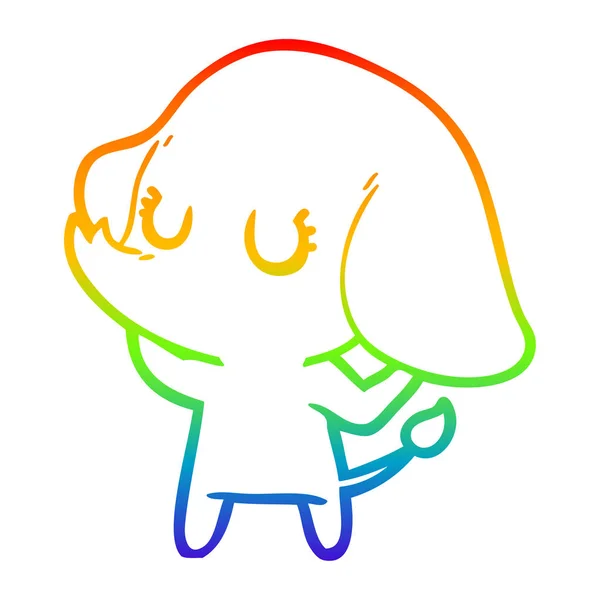 Arco iris gradiente línea dibujo lindo dibujos animados elefante — Vector de stock