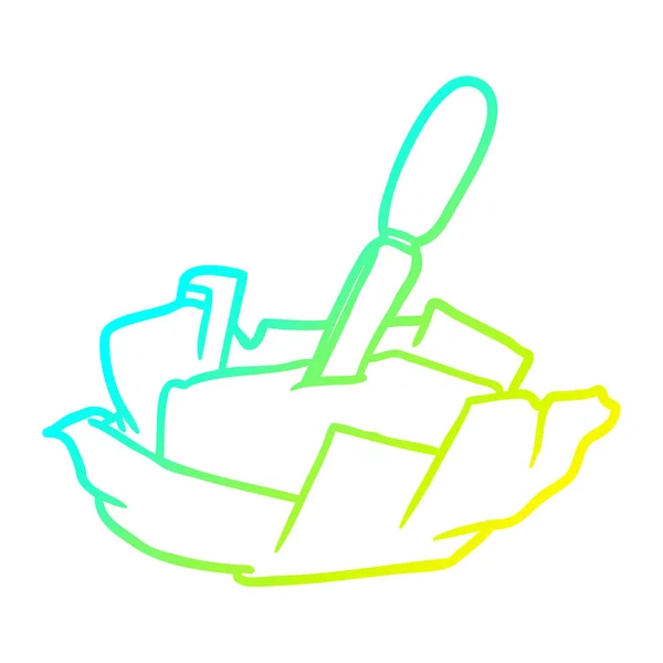 Línea de gradiente frío dibujo tradicional palmadita de mantequilla con cuchillo — Vector de stock