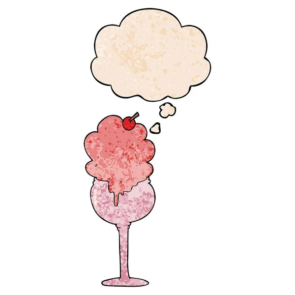 Cartoon Ice Cream Desert och tänkte bubbla i grunge textur PA — Stock vektor