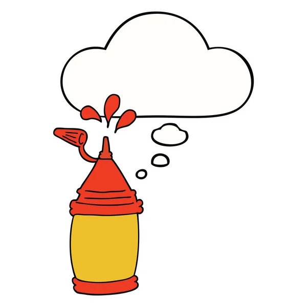 Botella de ketchup de dibujos animados y burbuja de pensamiento — Archivo Imágenes Vectoriales