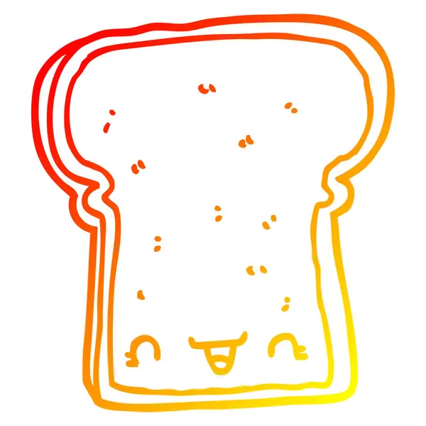 Linha gradiente quente desenho bonito banda desenhada fatia de pão — Vetor de Stock