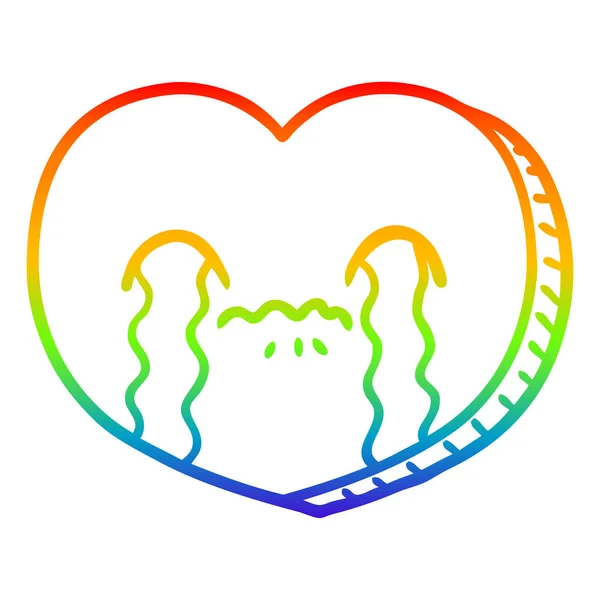 Arco iris gradiente línea dibujo dibujos animados llorando amor corazón — Vector de stock