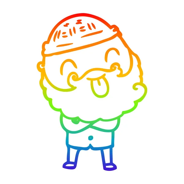 Línea de gradiente arco iris dibujar hombre con barba sobresaliendo lengua — Vector de stock