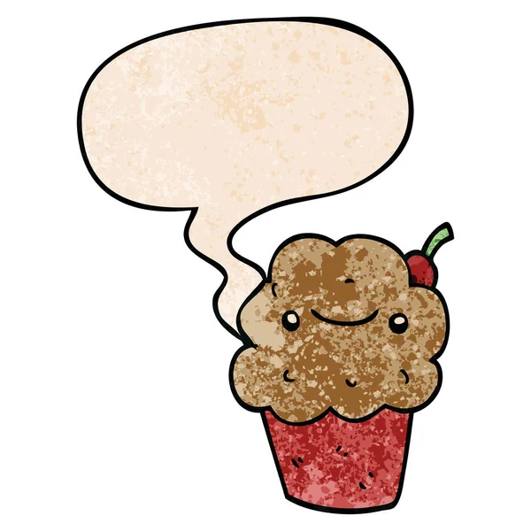 retro doku tarzında karikatür cupcake ve konuşma balonu