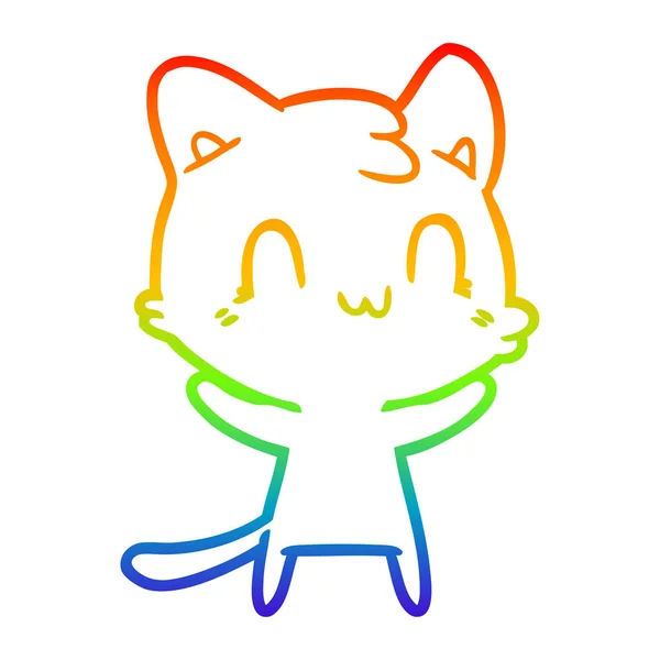 Gökkuşağı gradyan çizgi çizim karikatür mutlu kedi — Stok Vektör