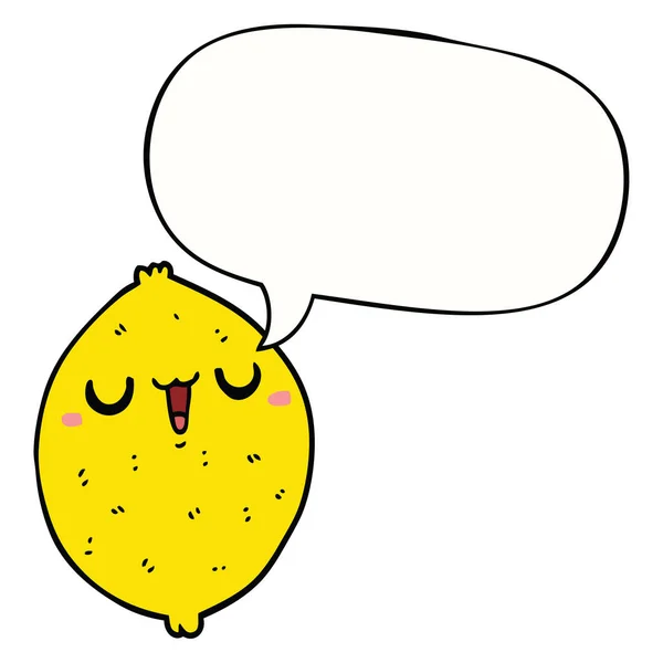 Cartone animato felice limone e la bolla discorso — Vettoriale Stock