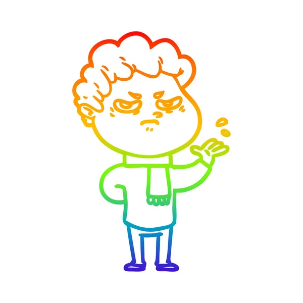 Rainbow gradient line drawing cartoon angry man — Stock Vector