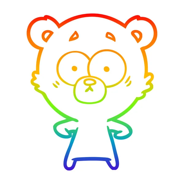 Arco iris gradiente línea dibujo sorprendido oso polar dibujos animados — Archivo Imágenes Vectoriales