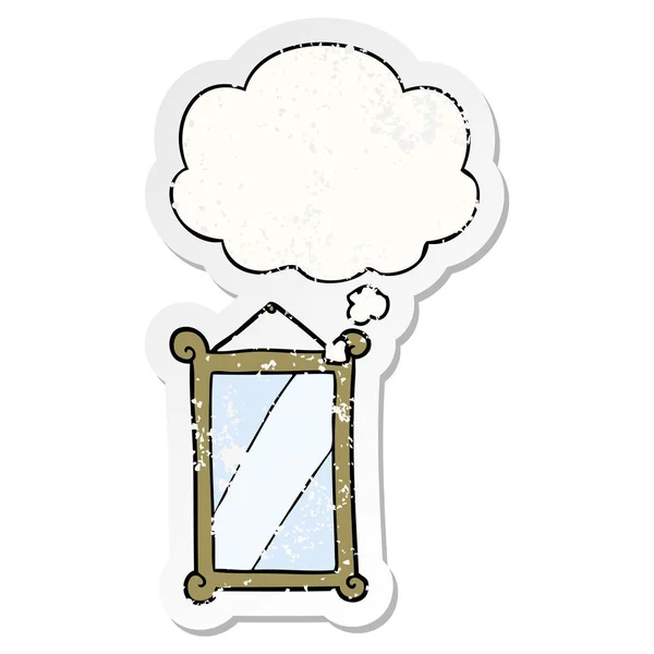 Kreslené zrcadlo a myšlenkové bubliny jako otřesený obnošený štítek — Stockový vektor