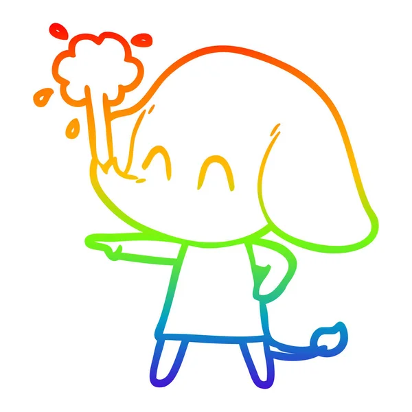 Rainbow gradient ligne dessin mignon dessin animé éléphant spouting wat — Image vectorielle