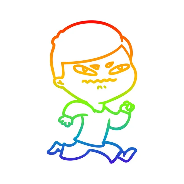 Rainbow gradient linje ritning tecknad arg man — Stock vektor