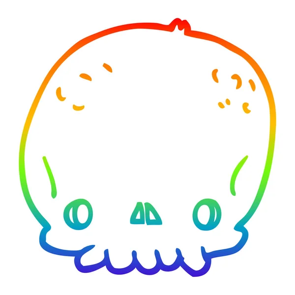 Arco iris gradiente línea dibujo dibujos animados cráneo — Vector de stock