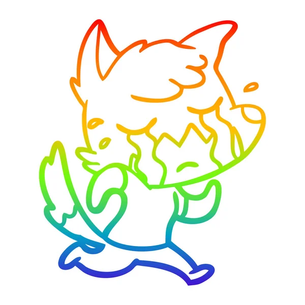 Regenbogen-Gradienten-Linie Zeichnung schreiender Fuchs-Cartoon — Stockvektor